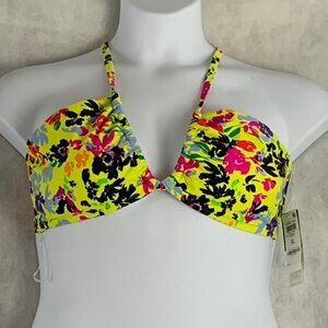 Bar III Women's Multiway Strappy Bikini Top Swimsuit, Yellow Floral Multi, XL